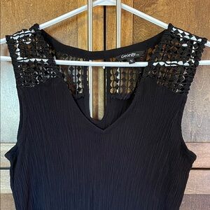 George Black Textured Sleeveless Top with Diamond Patterned Accents